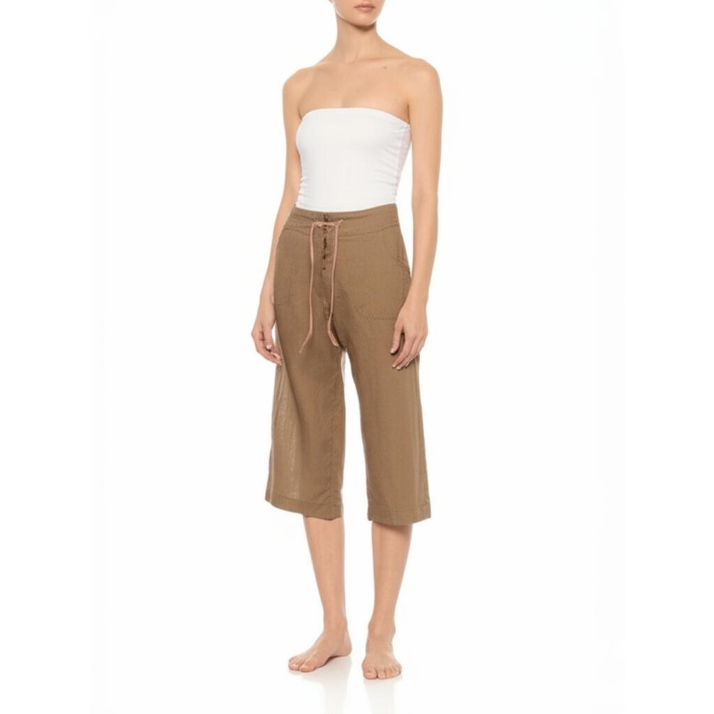 Coldwater Creek Capri Womens Size P6 Brown Linen Rayon Drawstring Casual Relaxed - Picture 2 of 12